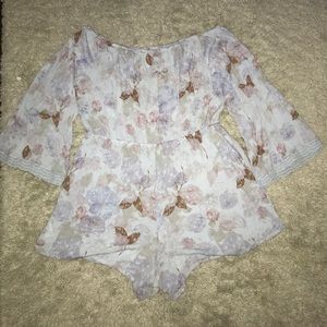 Floral Watercolor Off the Shoulder Romper